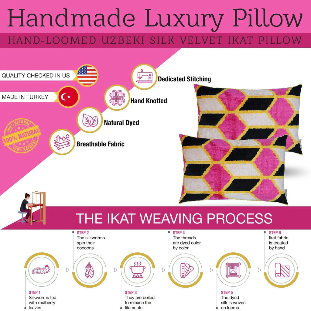 Canvello Handmade Pink Black Velvet Throw Pillow with Down Insert - 16x24, angled view - House Of Avana