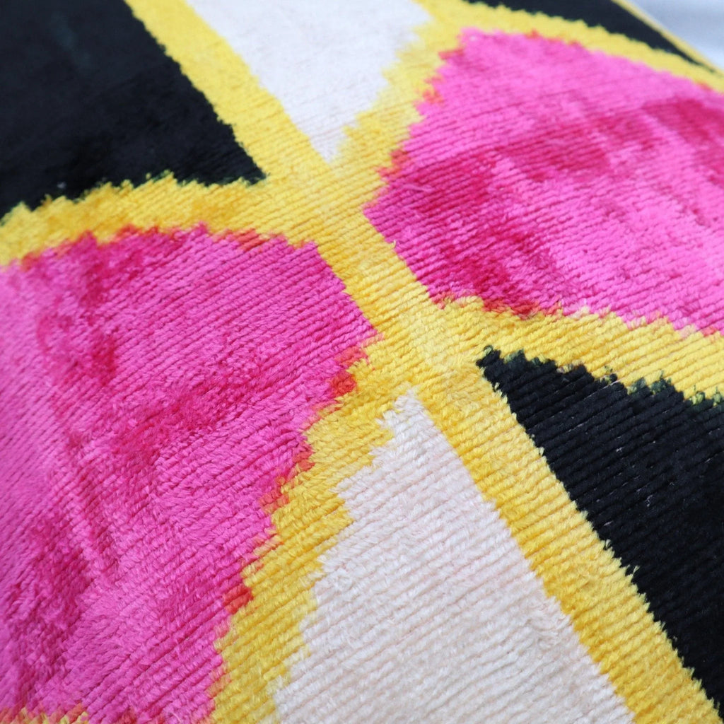 Canvello Handmade Pink Black Velvet Throw Pillow with Down Insert - 16x24, top view - House Of Avana