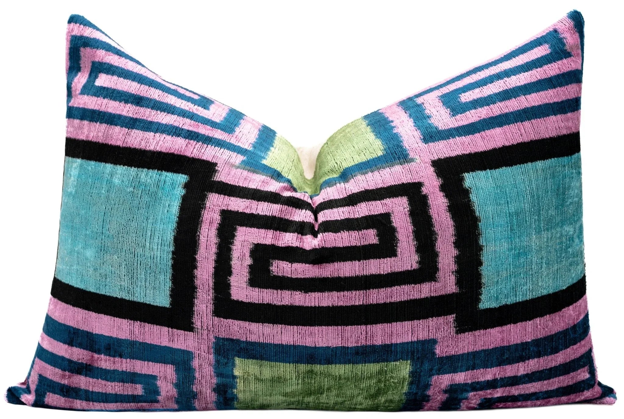 Canvello Handmade Geometric Velvet Throw Pillow with Vibrant Pink Blue Green - Perfect for Modern... - House Of Avana