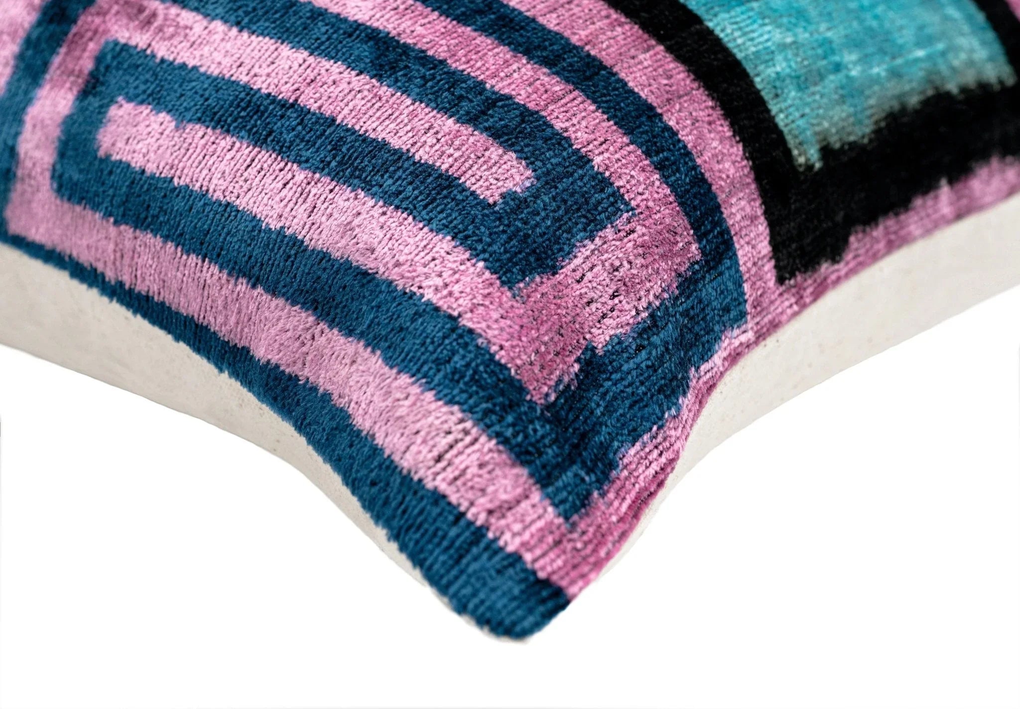 Canvello Handmade Geometric Velvet Throw Pillow with Vibrant Pink Blue Green - Perfect for Modern... - House Of Avana