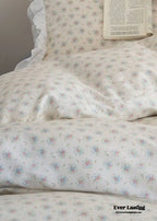 Annie Lace Ruffle Floral Bedding Set / Pink, angled view - House Of Avana