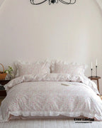 Annie Lace Ruffle Floral Bedding Set / Pink, back view - House Of Avana