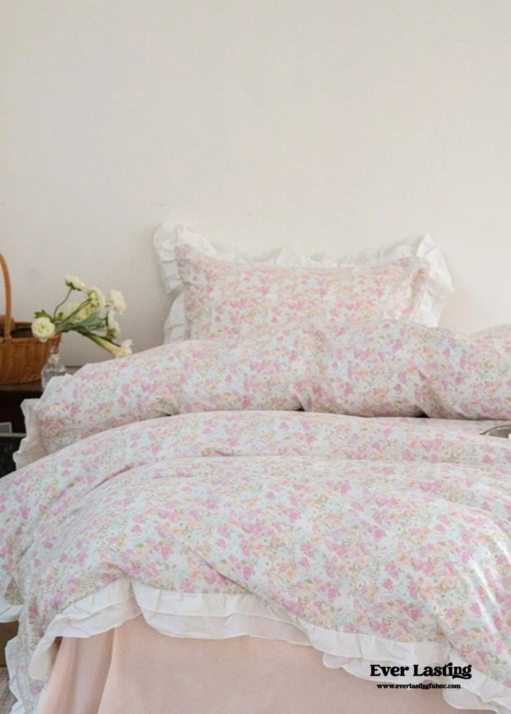 Annie Lace Ruffle Floral Bedding Set / Pink, detail shot - House Of Avana