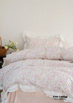 Annie Lace Ruffle Floral Bedding Set / Pink, detail shot - House Of Avana