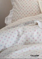 Annie Lace Ruffle Floral Bedding Set / Pink, dimensions view - House Of Avana