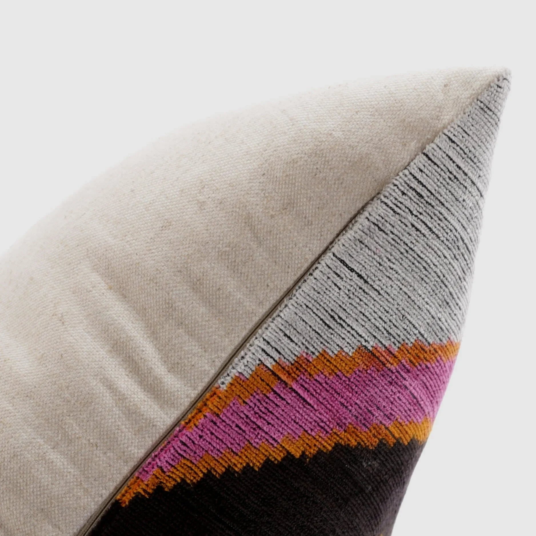 Handmade Geometric Silk Velvet Throw Pillow - 16x24, Pink and Orange Modern Design with Down Feather... - House Of Avana