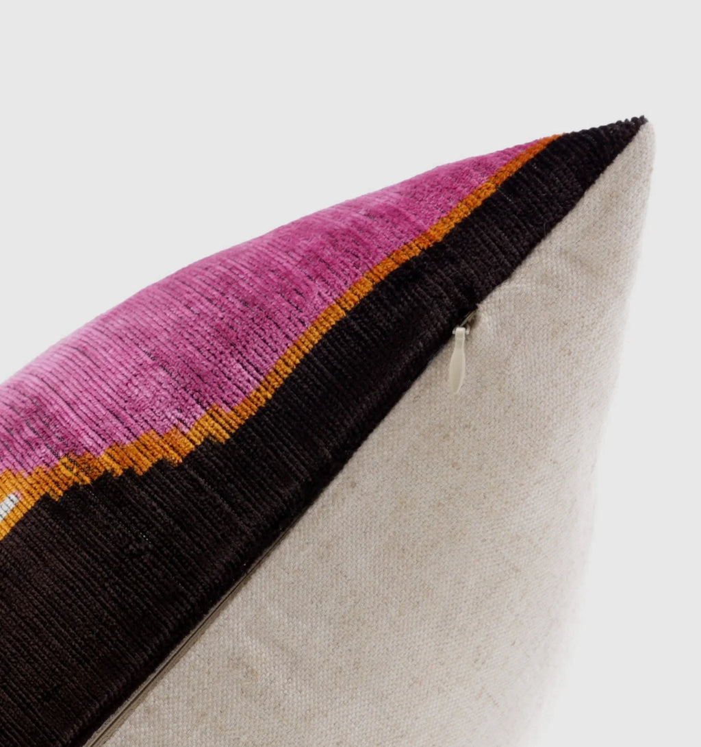 Handmade Geometric Silk Velvet Throw Pillow - 16x24, Pink and Orange Modern Design with Down Feather... - House Of Avana