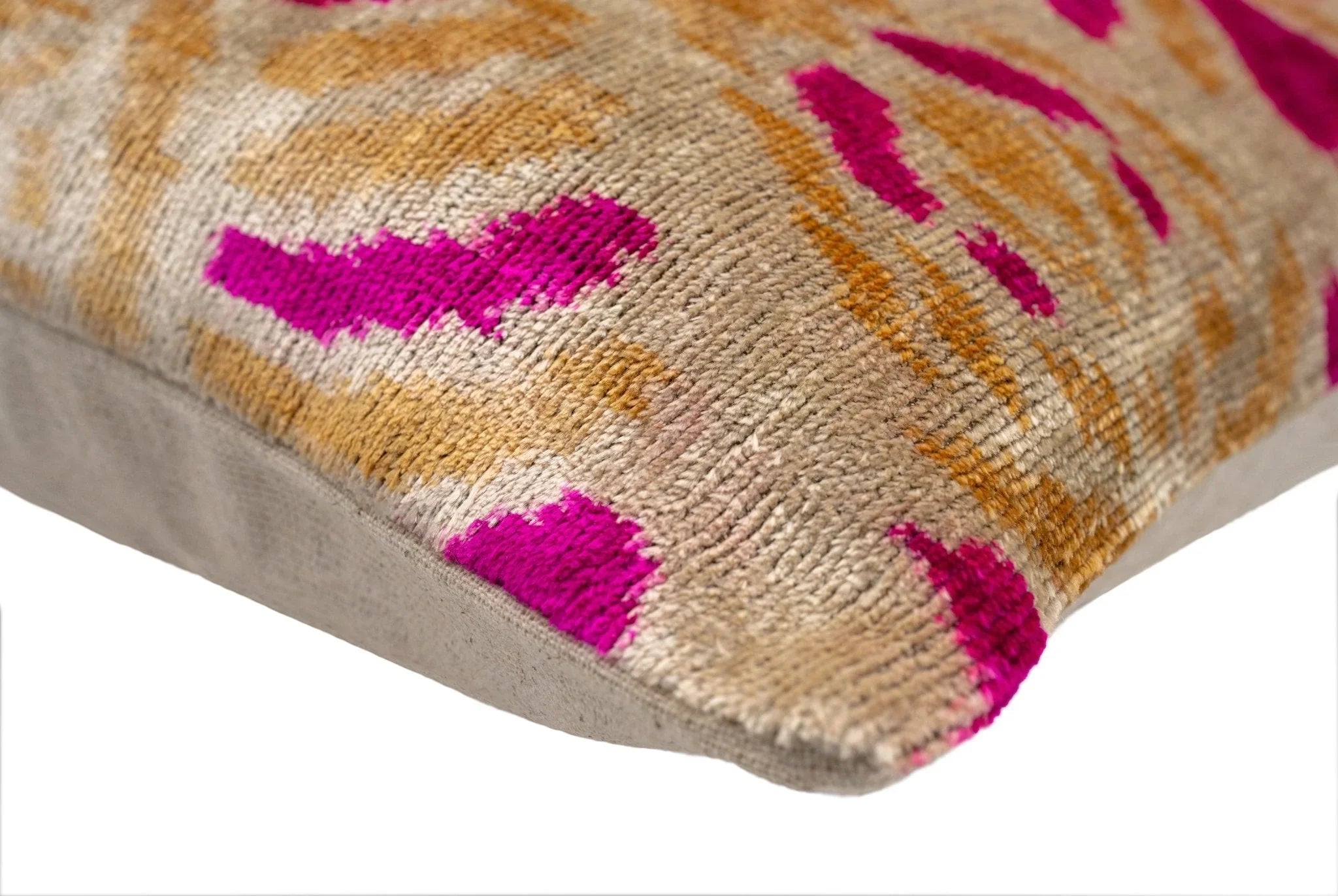 Canvello Handmade Pink and Gold Abstract Design Throw Pillow - 16x24 Inch, Silk Velvet, Vegetable Dyed... - House Of Avana