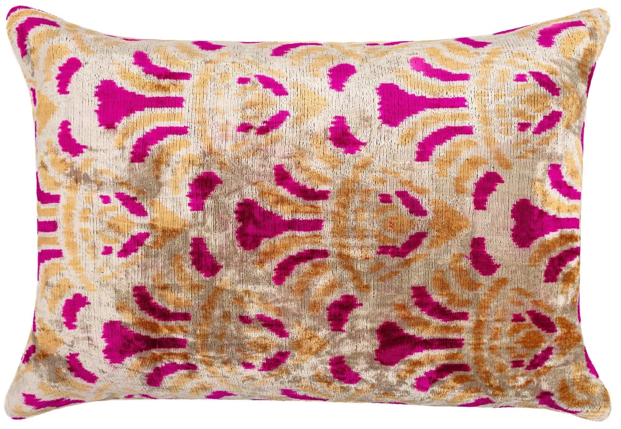 Canvello Handmade Pink and Gold Abstract Design Throw Pillow - 16x24 Inch, Silk Velvet, Vegetable Dyed... - House Of Avana