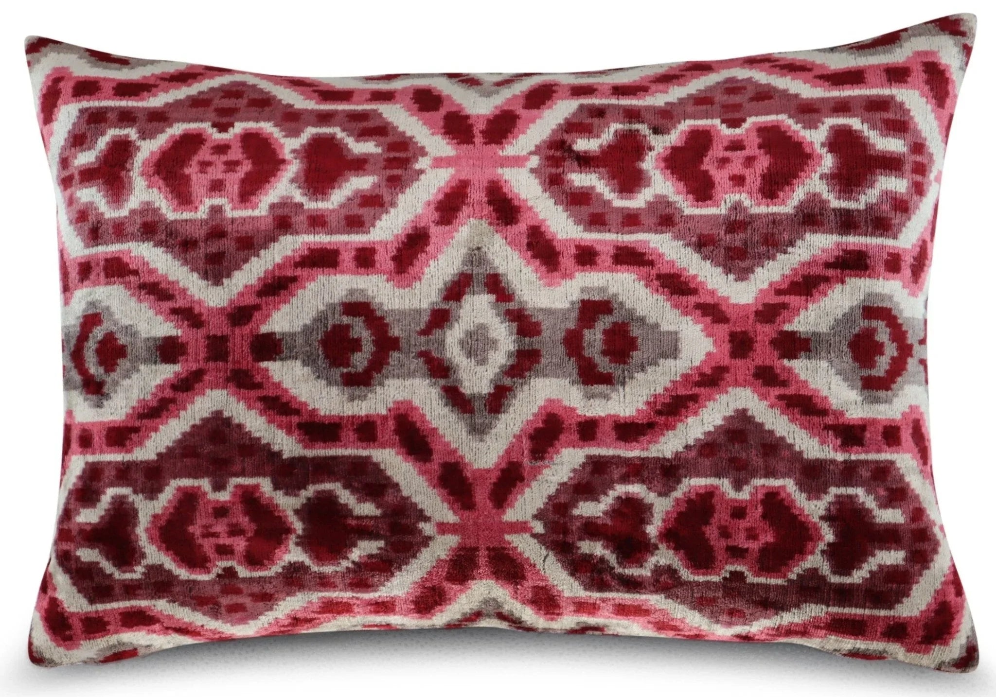 Canvello Pink Gray Handmade 16x24 Silk Velvet Pillow, Organic Veg Dyed, Down/feather Filled, front view - House Of Avana