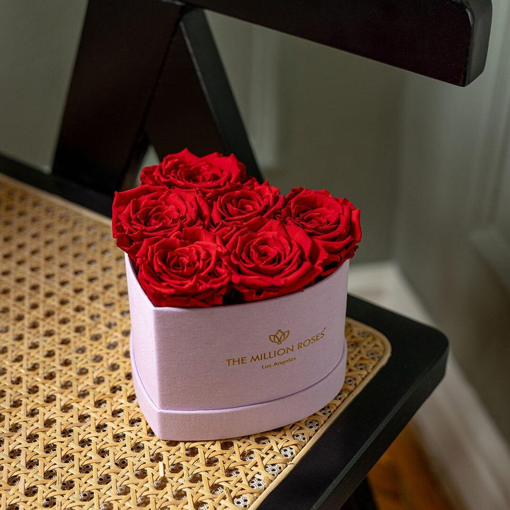 Baby Heart Light Pink Box | Red Roses, front view - House Of Avana