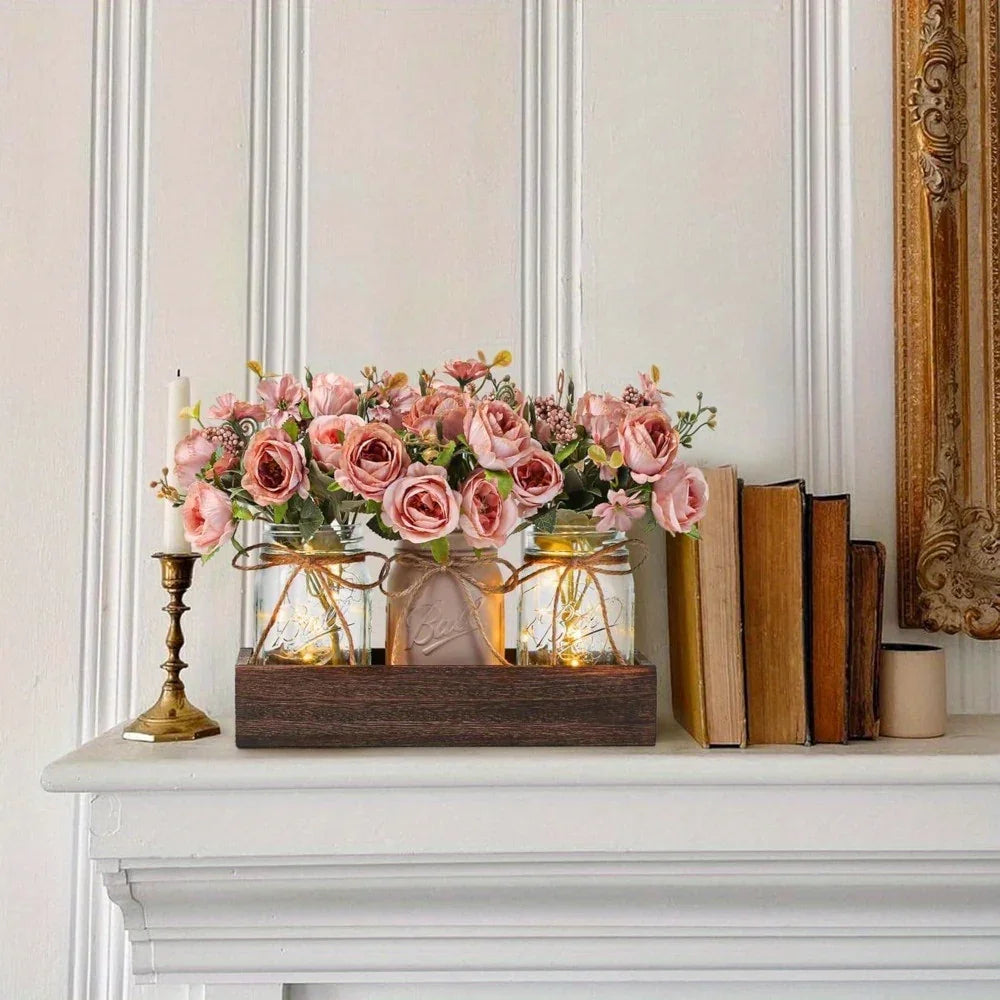 S Mason Jar Centerpiece Table Decorations for Dining Table Decor Farmhouse Coffee Table Decor with Wood... - House Of Avana