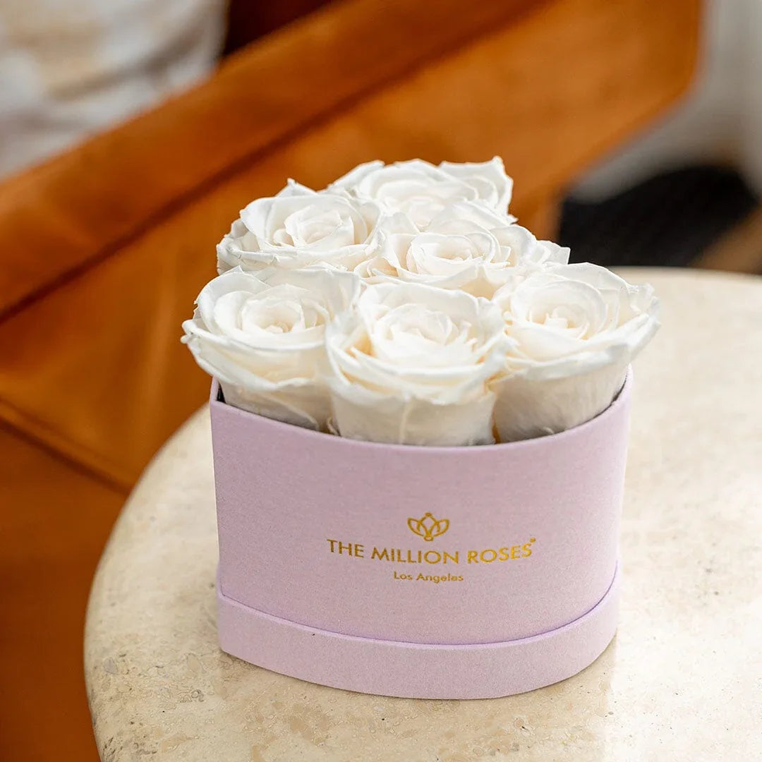 Baby Heart Light Pink Box | White Roses, front view - House Of Avana