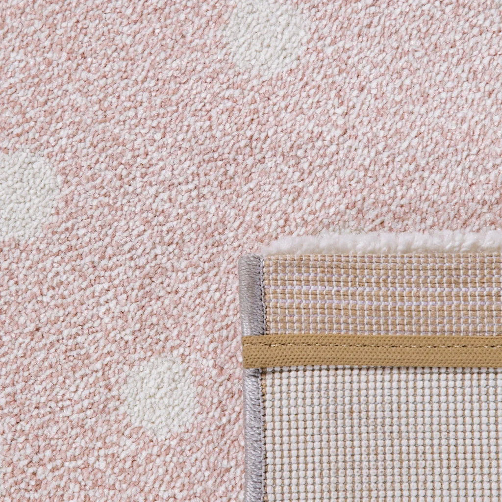 Kids Rug Cosmo Checkered with Rainbows & Hearts - Pink White, detail shot - House Of Avana