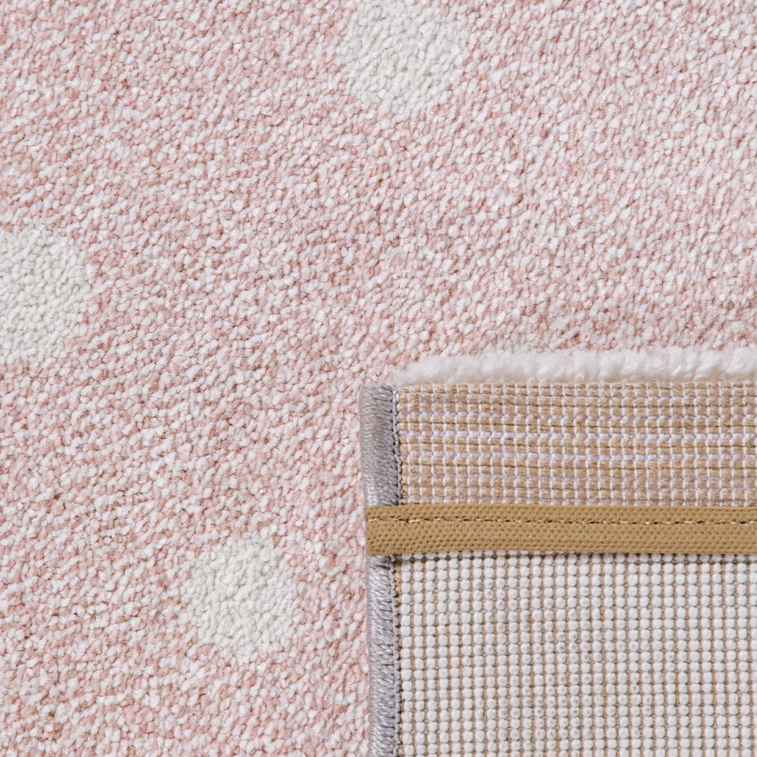 Kids Rug Cosmo Checkered with Rainbows & Hearts - Pink White, detail shot - House Of Avana