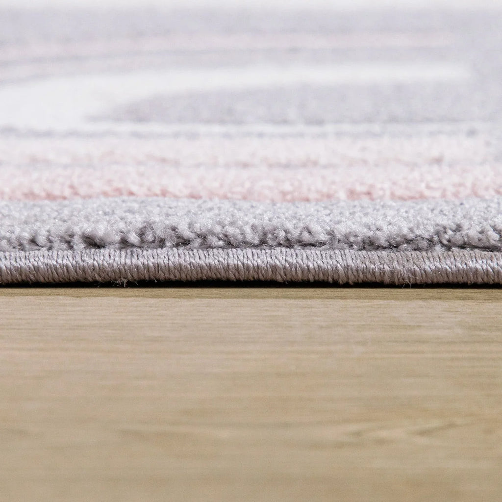 Kids Rug Cosmo Checkered with Rainbows & Hearts - Pink White, side view - House Of Avana