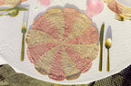 Pinwheel Pink Placemat, raffia tabletop Payton James