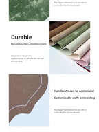 Text and fabric samples with customization options on a white background