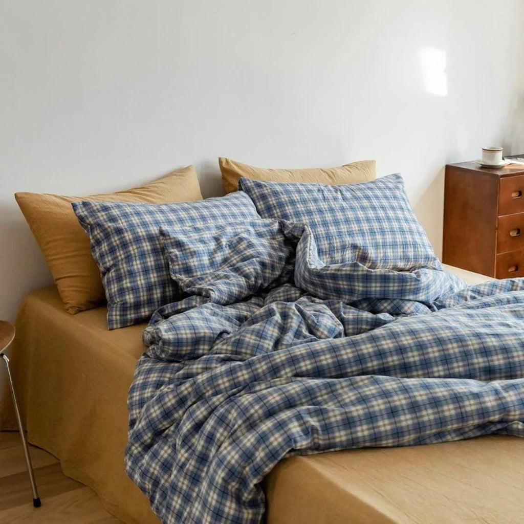 Plaid Bedding Set / Blue + Mustard Ever Lasting