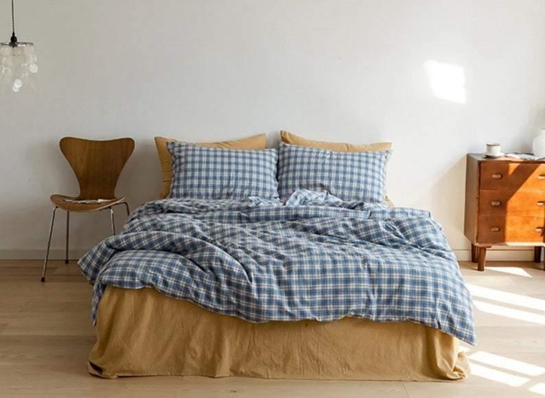 Plaid Bedding Set / Blue + Mustard Ever Lasting