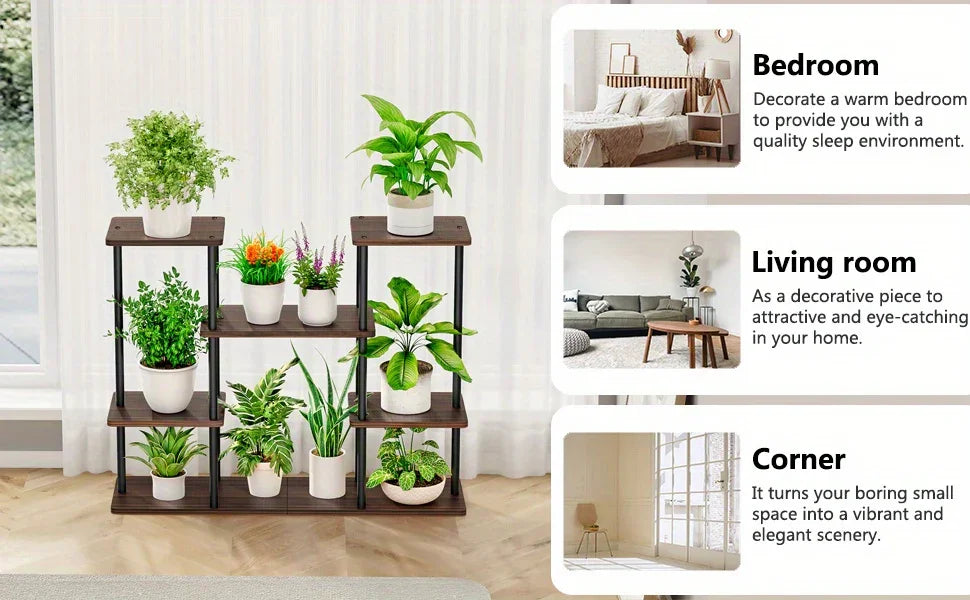 Plant Stand Indoor Corner Tiered Metal Plant Organizer 4 Tier 10 Pot Ladder Flower Holder Display Multiple Plants for Window Garden Balcony Living Room, Black, Utility Racks House Of Avana
