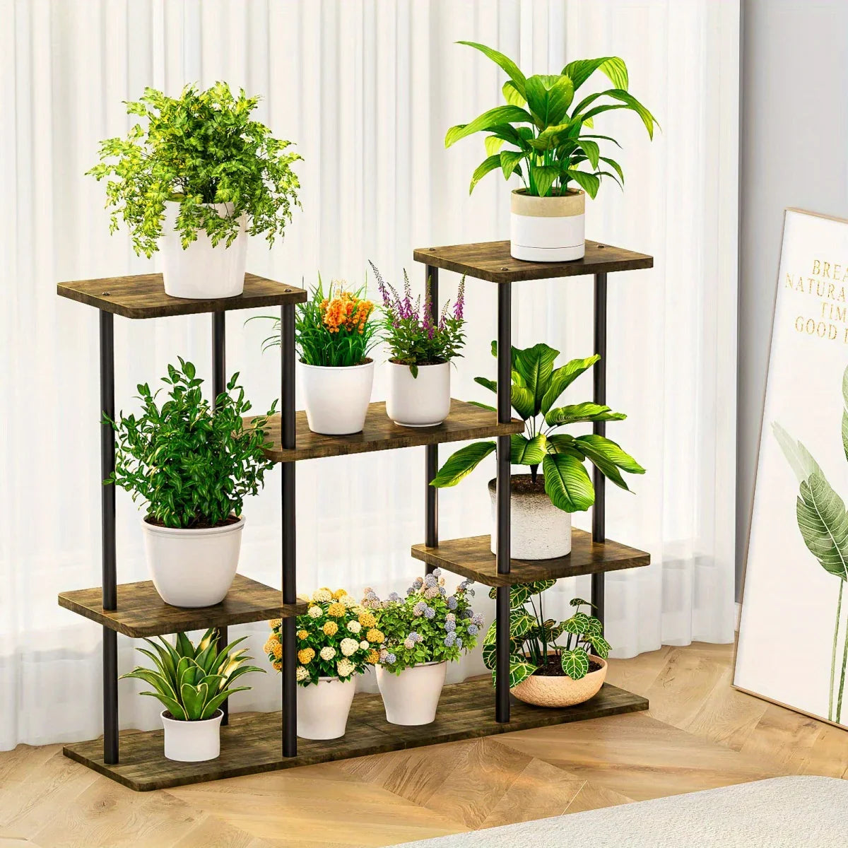 Plant Stand Indoor Corner Tiered Metal Plant Organizer 4 Tier 10 Pot Ladder Flower Holder Display Multiple Plants for Window Garden Balcony Living Room, Black, Utility Racks House Of Avana