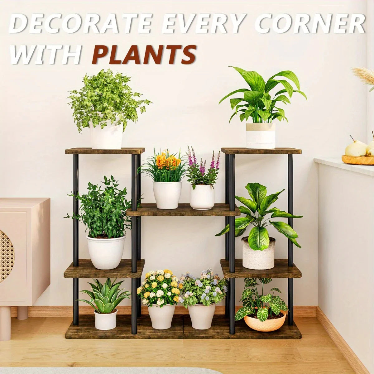 Plant Stand Indoor Corner Tiered Metal Plant Organizer 4 Tier 10 Pot Ladder Flower Holder Display Multiple Plants for Window Garden Balcony Living Room, Black, Utility Racks House Of Avana