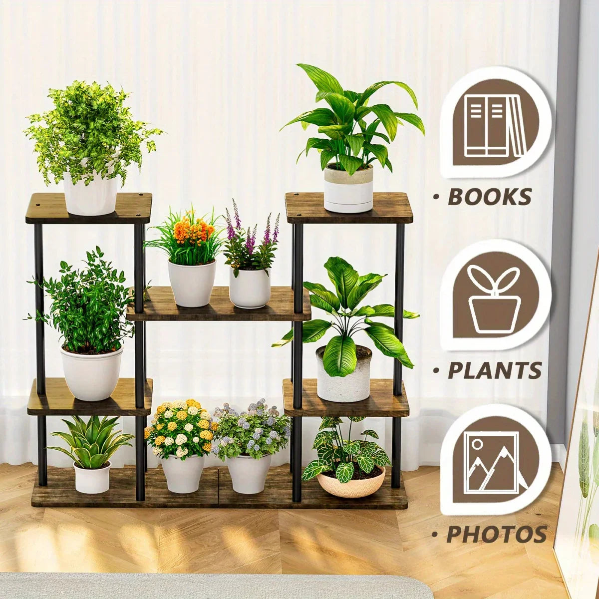 Plant Stand Indoor Corner Tiered Metal Plant Organizer 4 Tier 10 Pot Ladder Flower Holder Display Multiple Plants for Window Garden Balcony Living Room, Black, Utility Racks House Of Avana