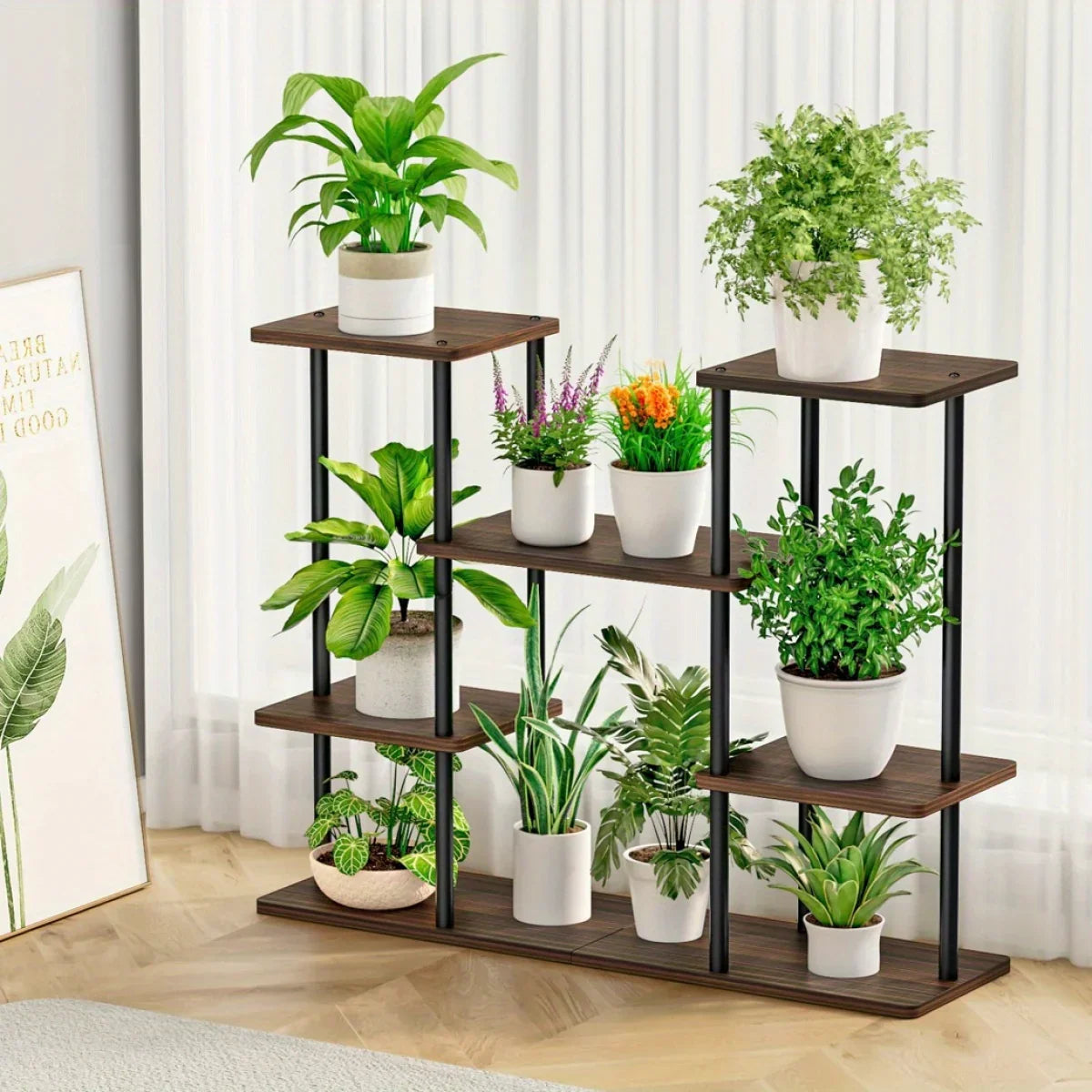 Plant Stand Indoor Corner Tiered Metal Plant Organizer 4 Tier 10 Pot Ladder Flower Holder Display Multiple Plants for Window Garden Balcony Living Room, Black, Utility Racks House Of Avana
