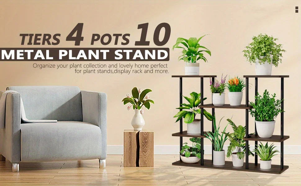 Plant Stand Indoor Corner Tiered Metal Plant Organizer 4 Tier 10 Pot Ladder Flower Holder Display Multiple Plants for Window Garden Balcony Living Room, Black, Utility Racks House Of Avana