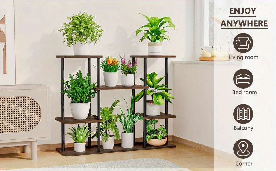 Plant Stand Indoor Corner Tiered Metal Plant Organizer 4 Tier 10 Pot Ladder Flower Holder Display Multiple Plants for Window Garden Balcony Living Room, Black, Utility Racks House Of Avana