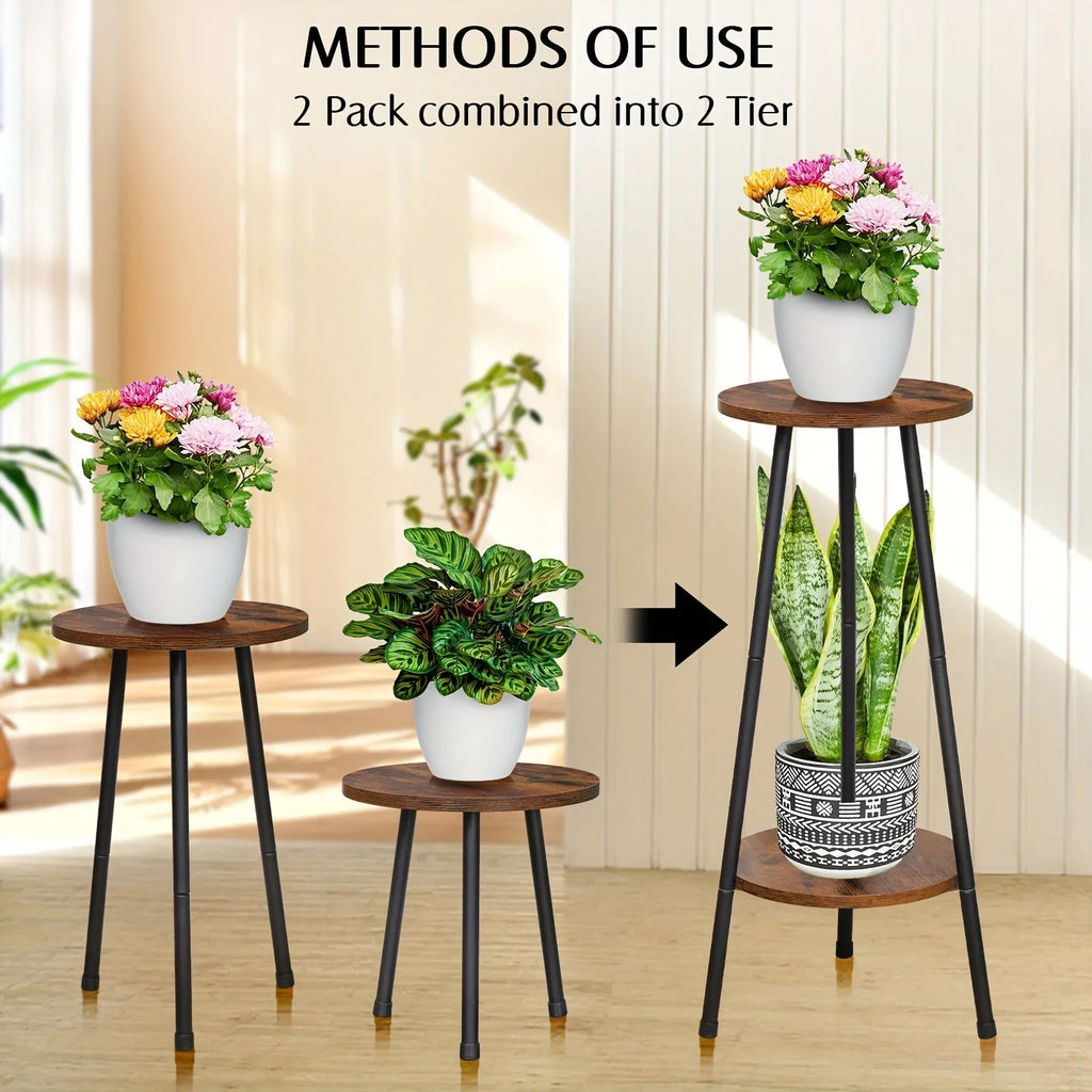 2 Pack Indoor Plant Stand, Mid-century Wooden Style Plant Holder, Indoor Outdoor Flower Stand, Small... - House Of Avana