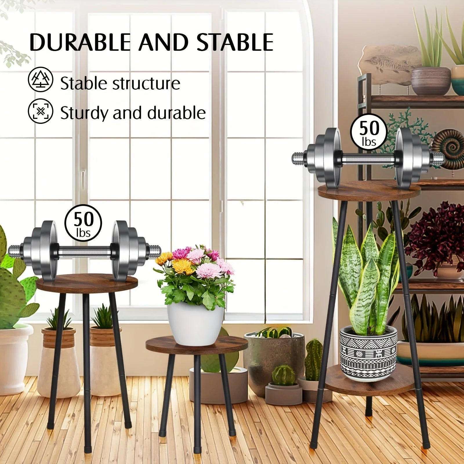 2 Pack Indoor Plant Stand, Mid-century Wooden Style Plant Holder, Indoor Outdoor Flower Stand, Small... - House Of Avana