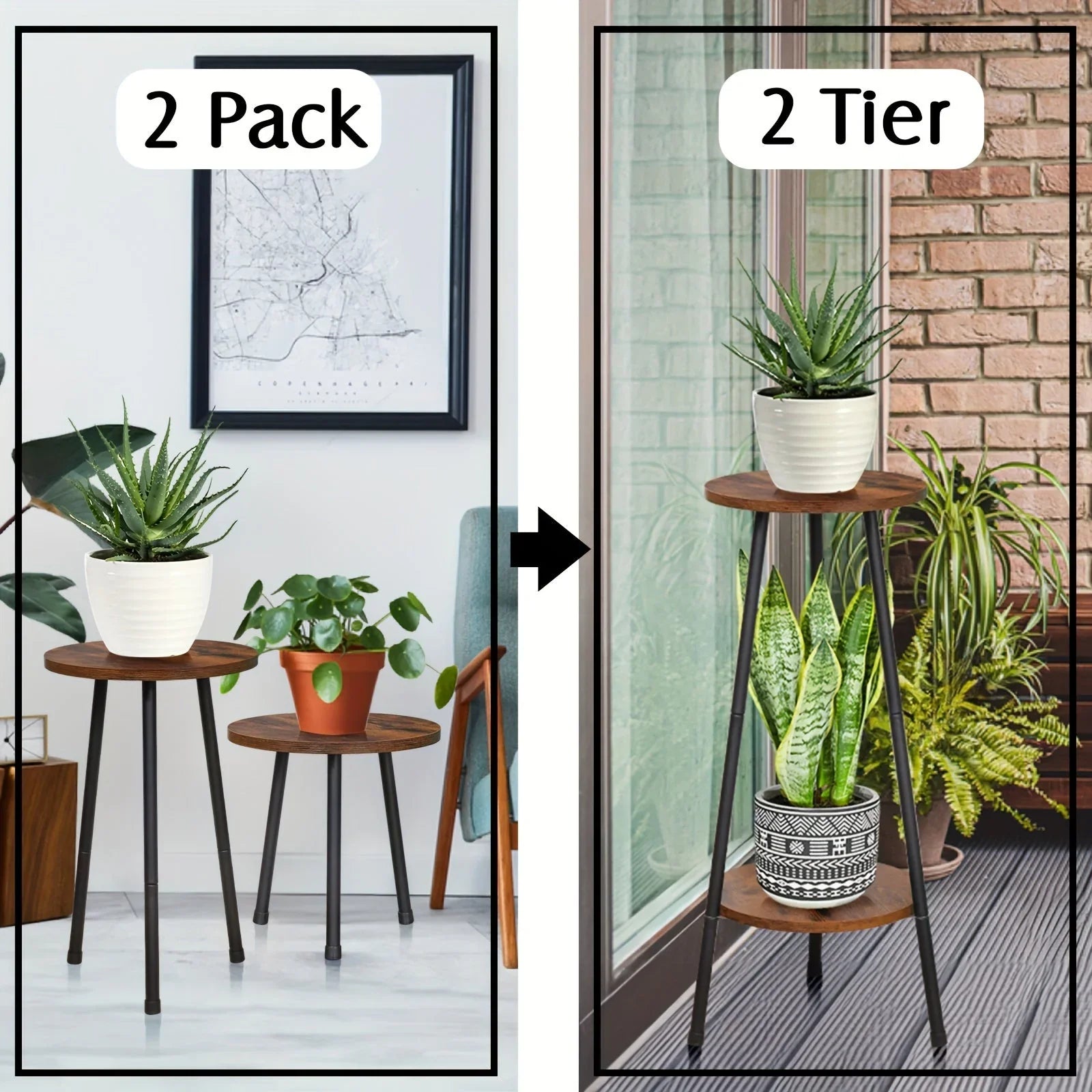 2 Pack Indoor Plant Stand, Mid-century Wooden Style Plant Holder, Indoor Outdoor Flower Stand, Small... - House Of Avana