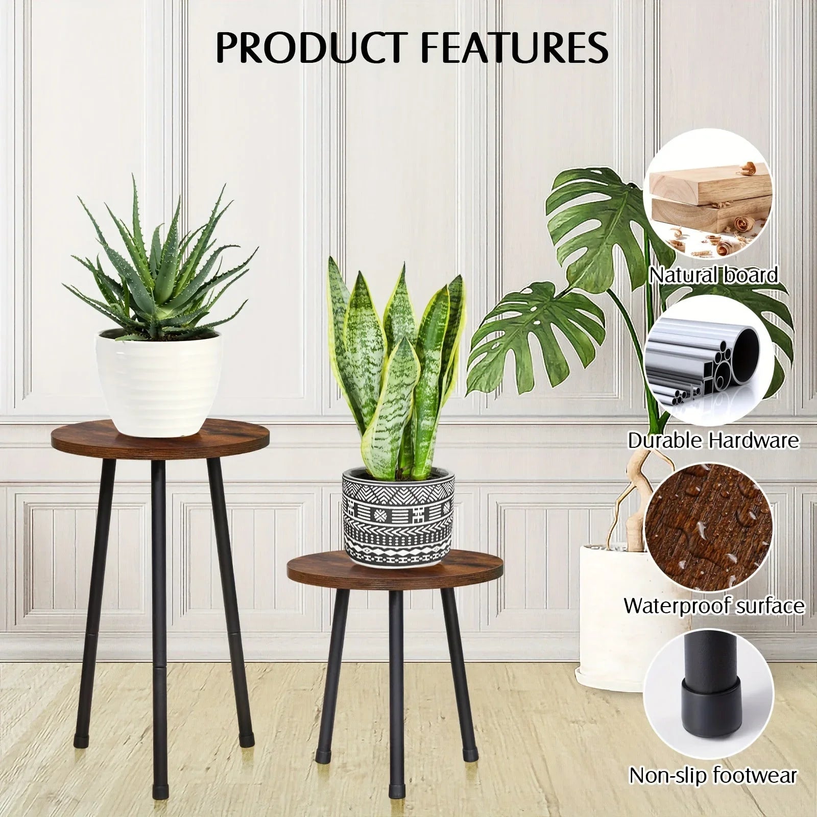 2 Pack Indoor Plant Stand, Mid-century Wooden Style Plant Holder, Indoor Outdoor Flower Stand, Small... - House Of Avana