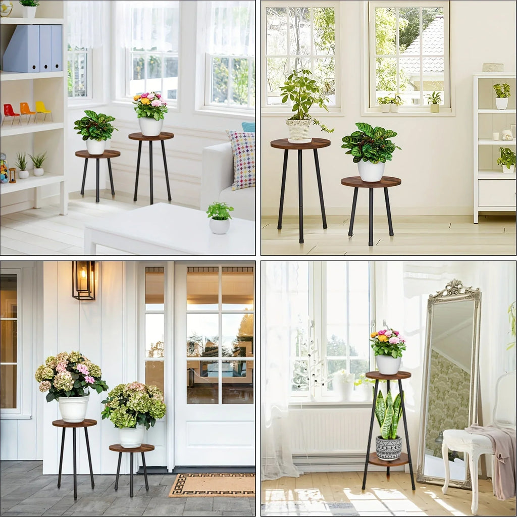 2 Pack Indoor Plant Stand, Mid-century Wooden Style Plant Holder, Indoor Outdoor Flower Stand, Small... - House Of Avana