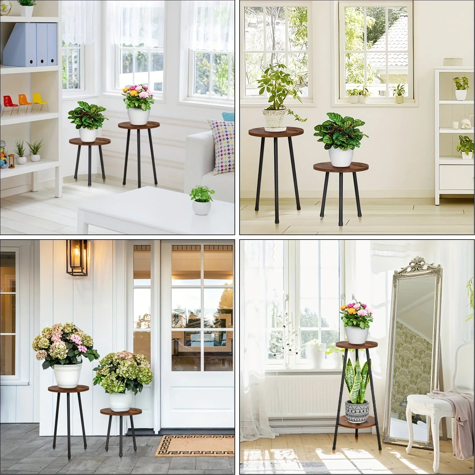 2 Pack Indoor Plant Stand, Mid-century Wooden Style Plant Holder, Indoor Outdoor Flower Stand, Small... - House Of Avana