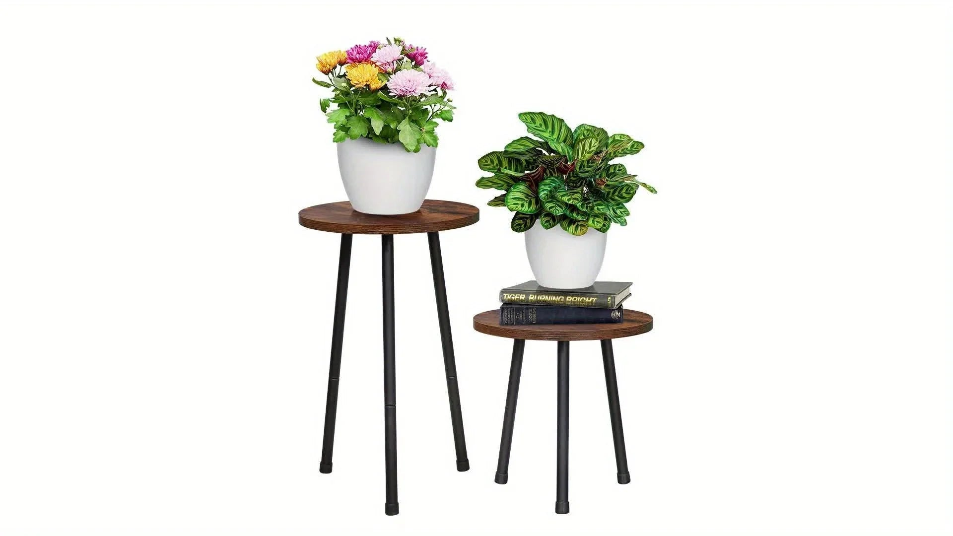 2 Pack Indoor Plant Stand, Mid-century Wooden Style Plant Holder, Indoor Outdoor Flower Stand, Small... - House Of Avana