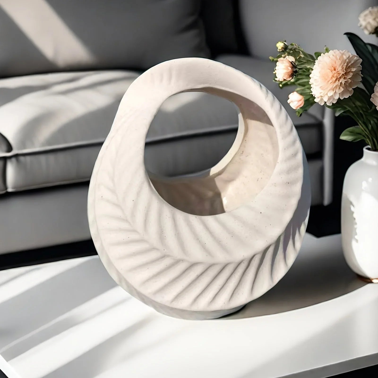 Ceramic Luxury Retreat Planter with Smooth Interior and Hydroponic Supplies, angled view - House Of Avana