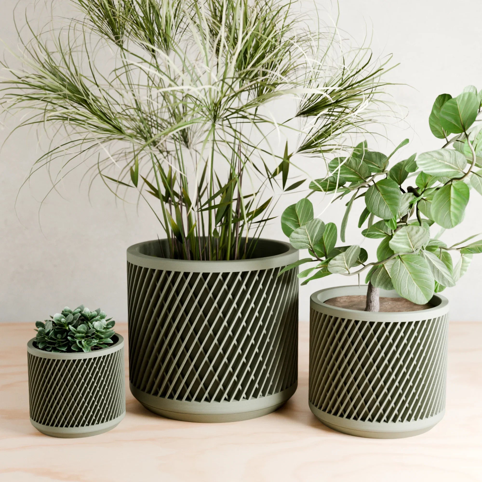 Ceramic Weave Planter with Multilayer Design and Earthy Tone, side view - House Of Avana