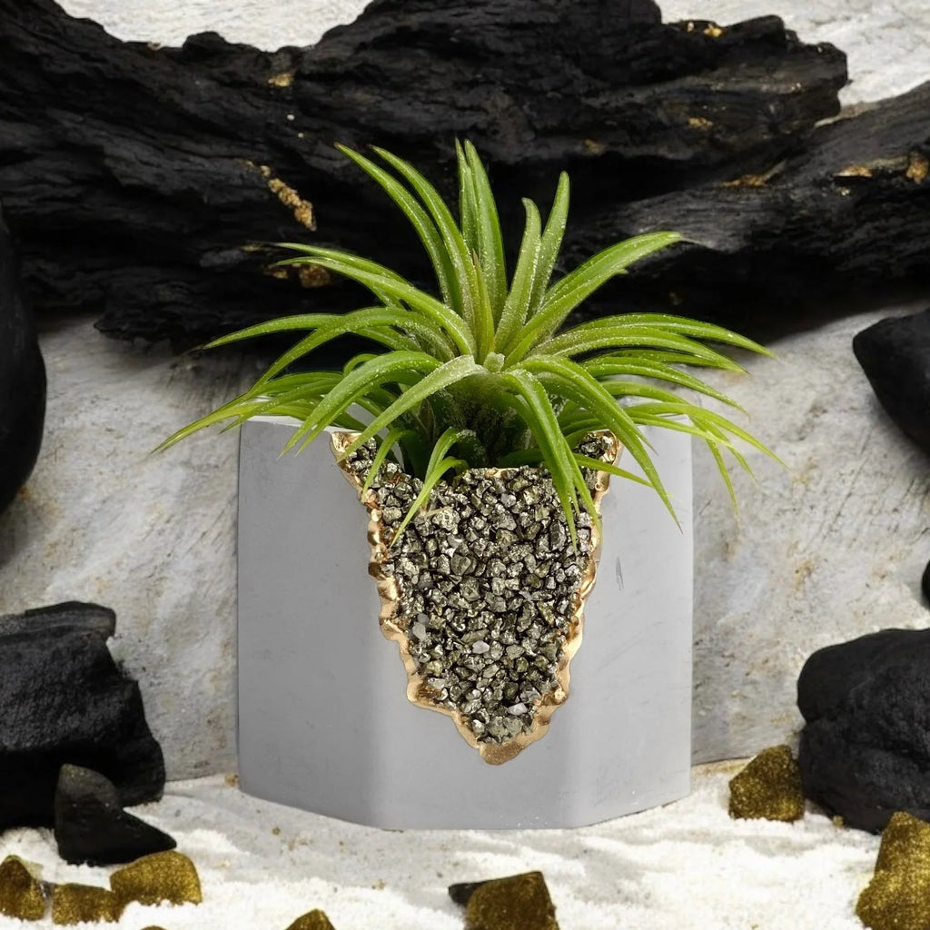 Pyrite Geode Planter, front view - House Of Avana