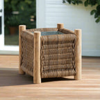 Vintage Rattan Planter with Teak Legs - House Of Avana