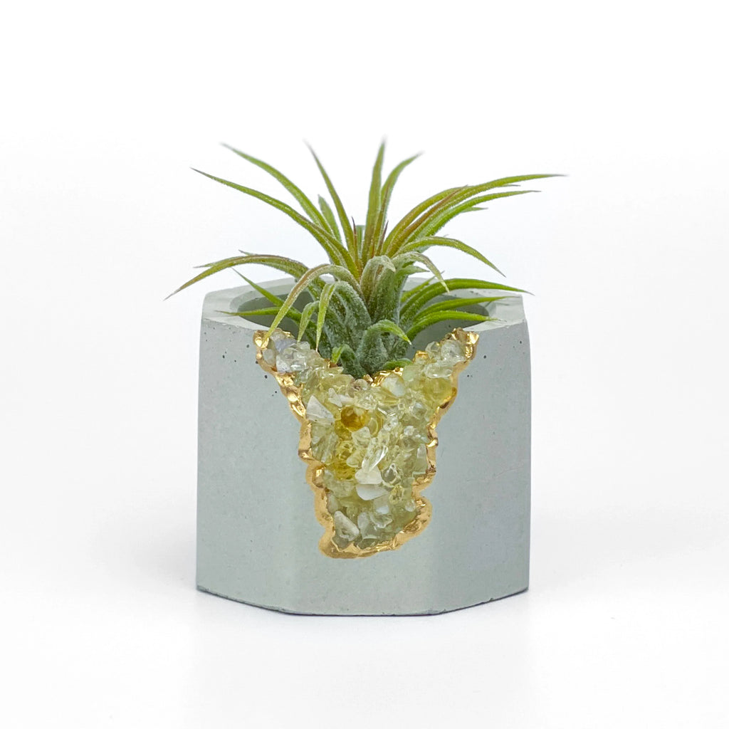 Natural Citrine Geode Planter Box with Layered Stone Detail, detail shot - House Of Avana