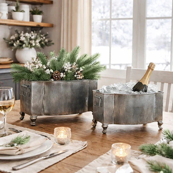 Aged Metal Footed Planters, Set of Two Decor Steals