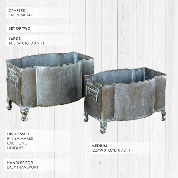 Aged Metal Footed Planters, Set of Two Decor Steals