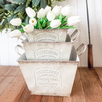 Vintage Inspired Heirloom Garden Supply Metal Planters, Set of Three Decor Steals