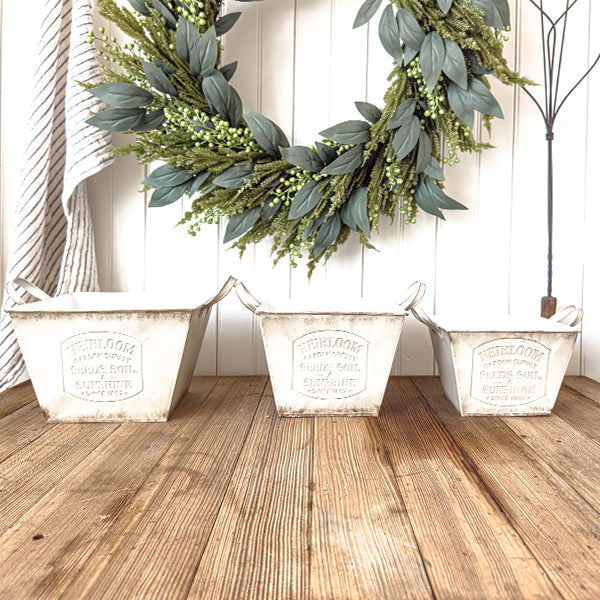 Vintage Inspired Heirloom Garden Supply Metal Planters, Set of Three Decor Steals