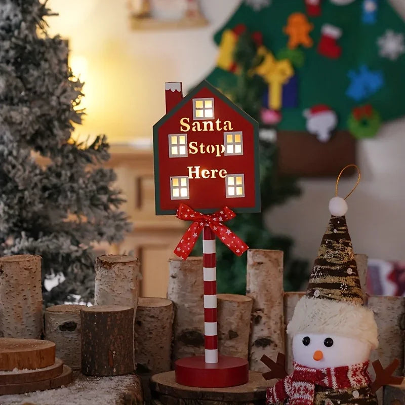 Shenzhi Tech Self-Lit Christmas LED Parking Sign Light with Santa Claus & "SANTA STOP HERE" Text - Outdoor/Indoor Tabletop Holiday Decoration, Plug-and-Play Button Control, Energy-Saving Smart for Porch, Garden, Home (Plastic House Of Avana