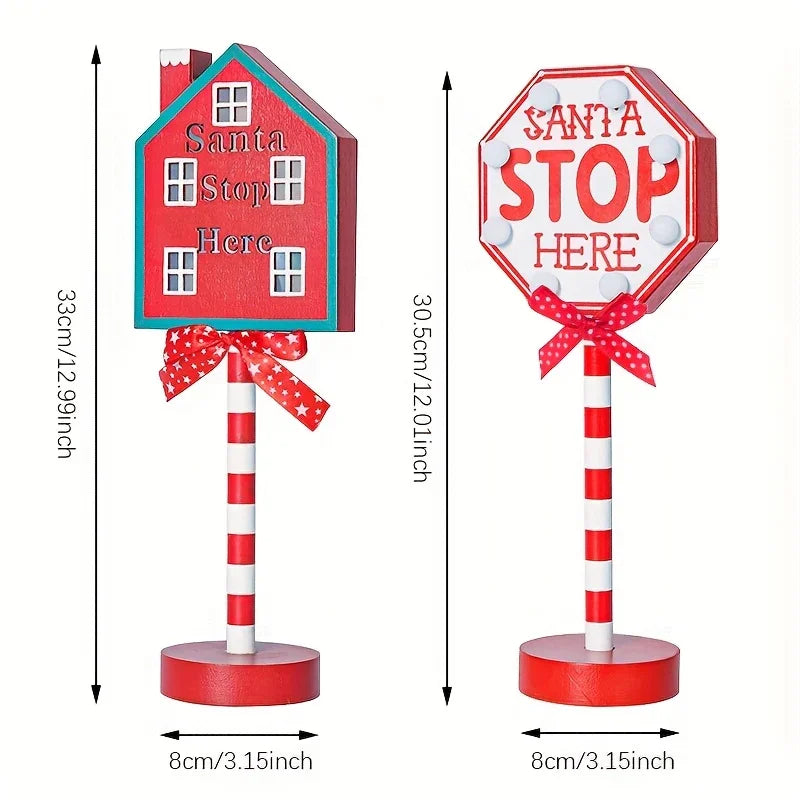 Shenzhi Tech Self-Lit Christmas LED Parking Sign Light with Santa Claus & "SANTA STOP HERE" Text - Outdoor/Indoor Tabletop Holiday Decoration, Plug-and-Play Button Control, Energy-Saving Smart for Porch, Garden, Home (Plastic House Of Avana