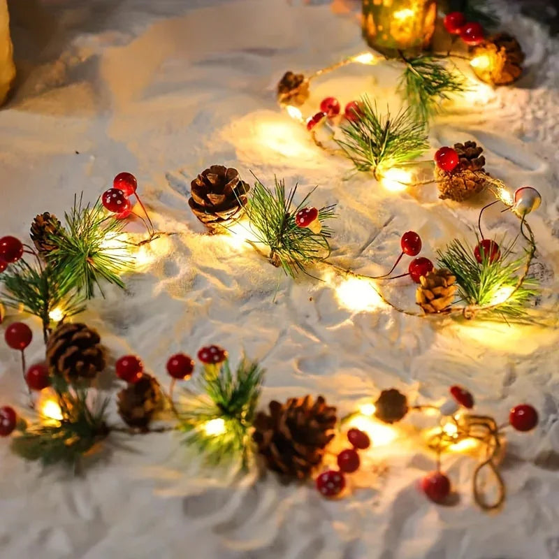 [Christmas Light String] Christmas Decoration Light String | 1pc, Green Leaf Pine Needle (Plastic Pine Cone) Mushroom Light, 6.56 Feet 20 LED, No Battery - New Year, Office, Room, Wedding, Home Wall Decoration House Of Avana